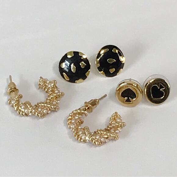 Kate Spade Gold Tone Clover Disk Hoop Stud Earrings Lot Set Bundle Preppy Dainty - Picture 4 of 9